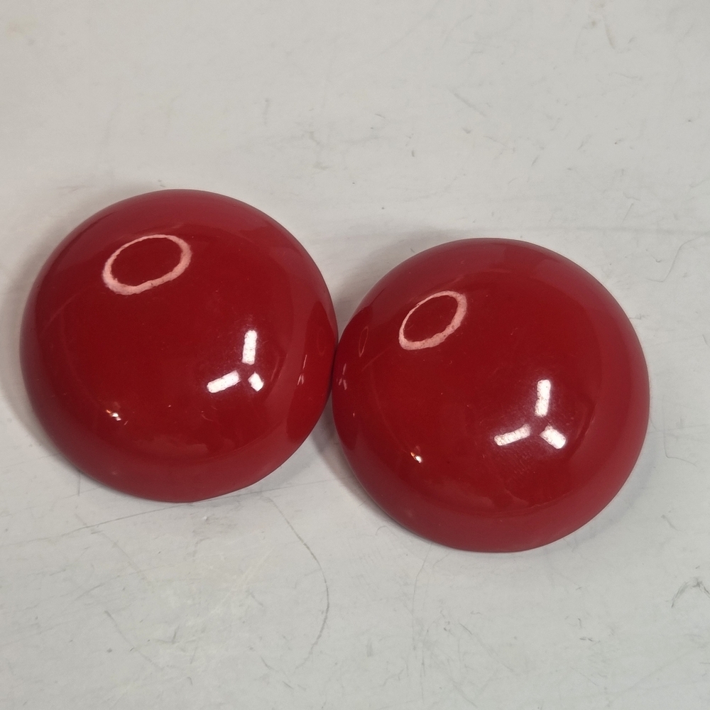vintage 80s big red enameled dome shape pierced earrings bold statement metal